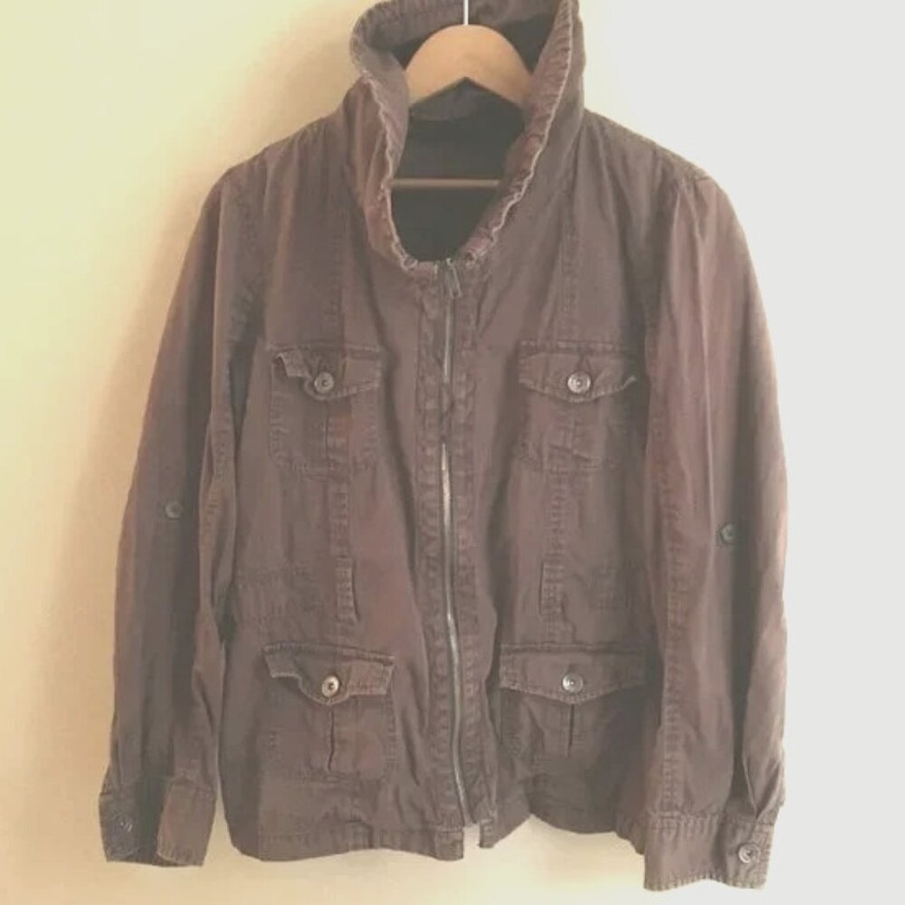 Vintage Y2K Renuar Brown Cotton High Collar Field Jacket Size 8 Utility